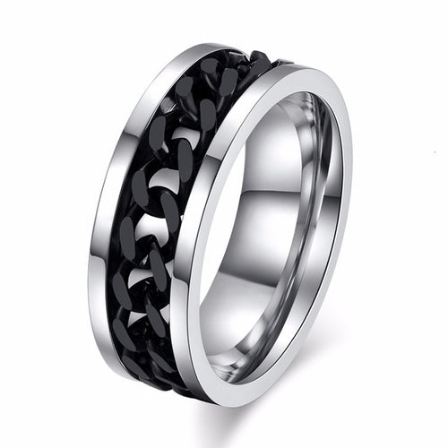 🌟 Men's Cool Black Chain Ring. Stainless Steel & Rotatable Links..