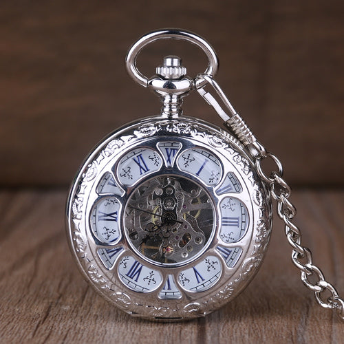 ☀ Symon's Classic Silver, Double Sided Pocket Watch & Chain..