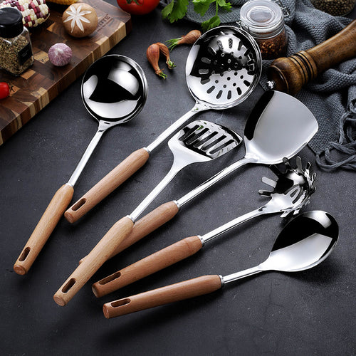 Nonstick Stainless Steel Kitchen Utensil Set with Timber wood handle