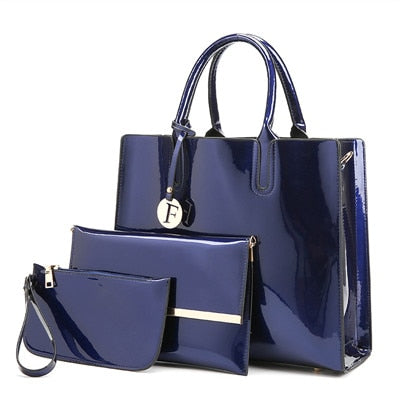 Luxury Patent Leather 3 Pc Tote Set In 4 Beautiful Rich Colors!